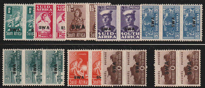 SWA 1943-44 WAR EFFORT SET 9 VALUES ALL IN CORRECT UNITS FINE/VERY FINE LMM/MNH SACC 149-57