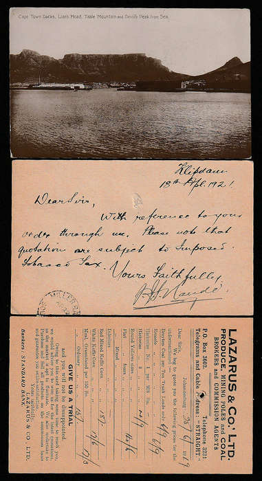 UNION 1912-20 THREE POSTCARDS CANCELLED WITH ALFRED DOCKS, KLIPDAM AND MILLER STATION (ARRIVAL)
