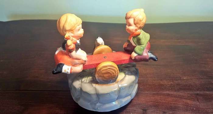 Vintage - Rotating Boy and Girl on Seesaw  - Music Box Plays Sound of Music KIMCO SUN FASHION BOY &