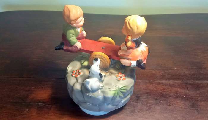 Vintage - Rotating Boy and Girl on Seesaw  - Music Box Plays Sound of Music KIMCO SUN FASHION BOY &