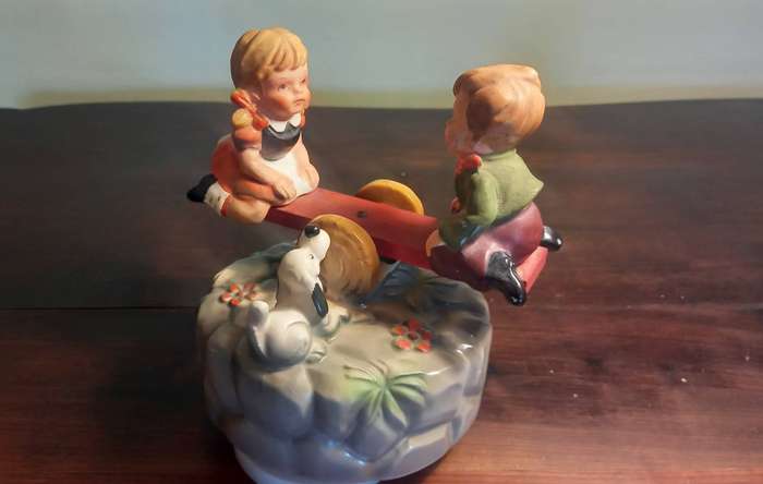 Vintage - Rotating Boy and Girl on Seesaw  - Music Box Plays Sound of Music KIMCO SUN FASHION BOY &