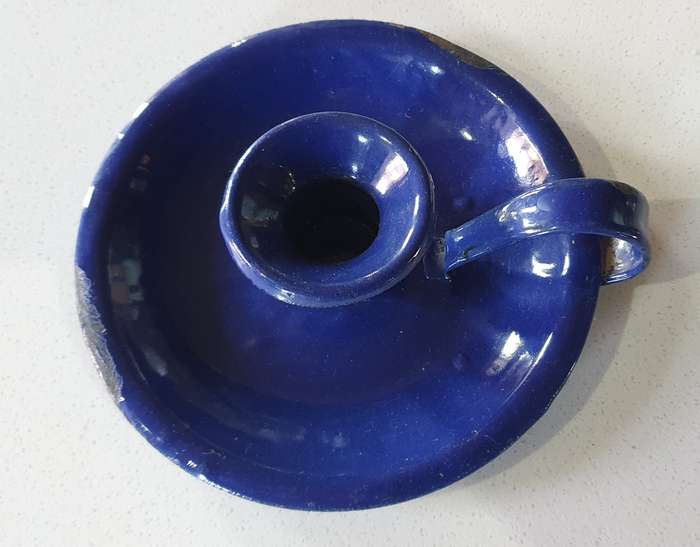 Vintage blue enamel candle holder as per photos
