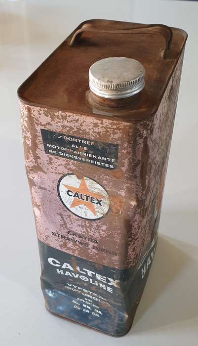 Vintage CALTEX 1 GALLON, HAVOLINE 5 STAR motor oil tin as per photo