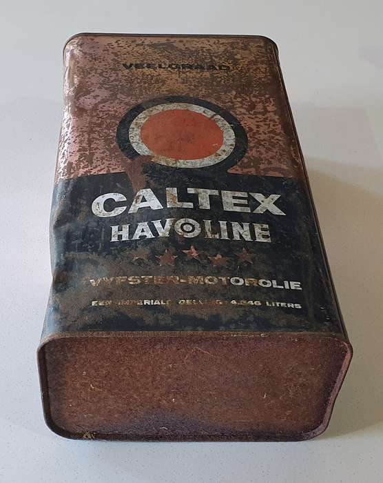 Vintage CALTEX 1 GALLON, HAVOLINE 5 STAR motor oil tin as per photo