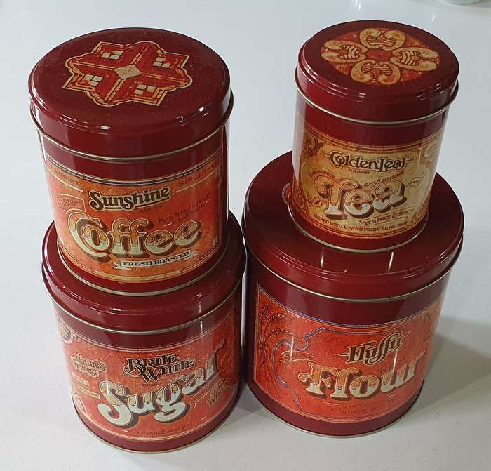 Flour, Sugar, Coffee & Tea tin as per photos