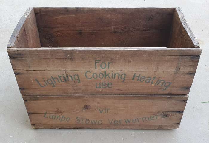 Vintage wooden paraffin crate as per photos