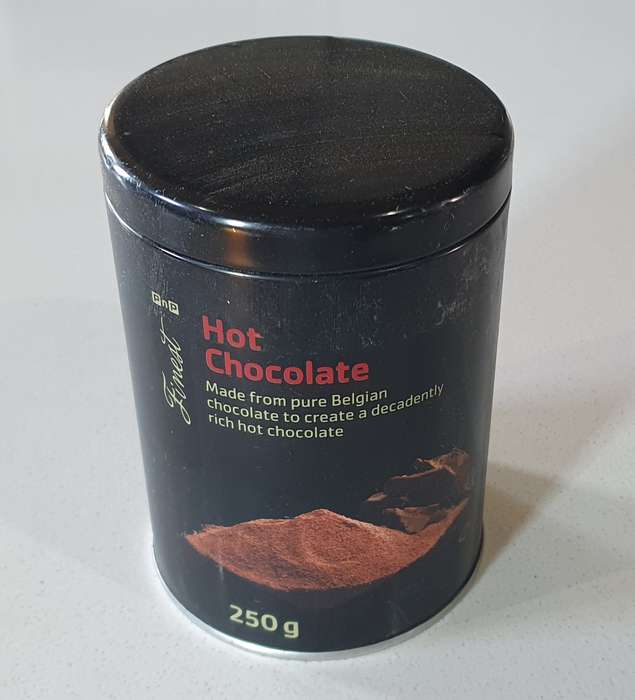 HOT CHOCOLATE tin as per photo.