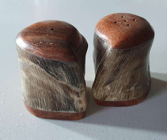 Unique SALT and PEPPER SET - WOOD AND HORN as per photo