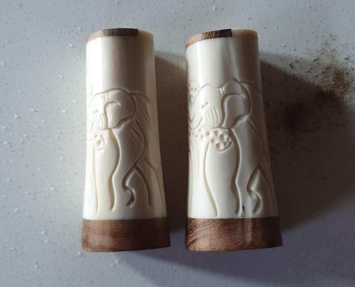 Unique SALT and PEPPER SET - WOOD AND BONE as per photo