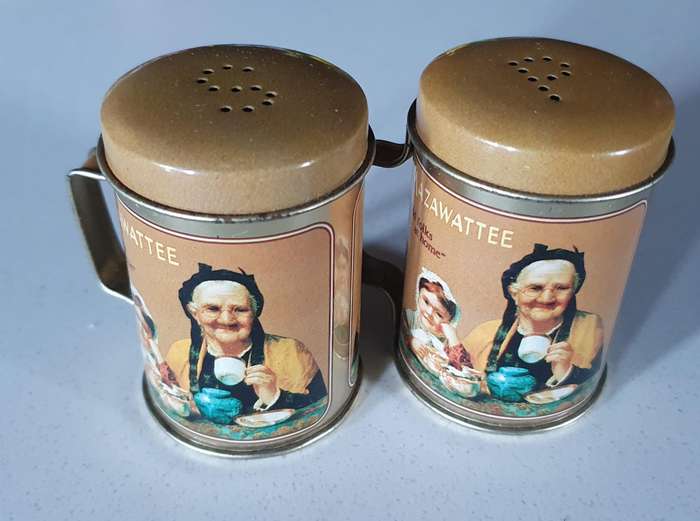 SALT and PEPPER tin set - as per photo