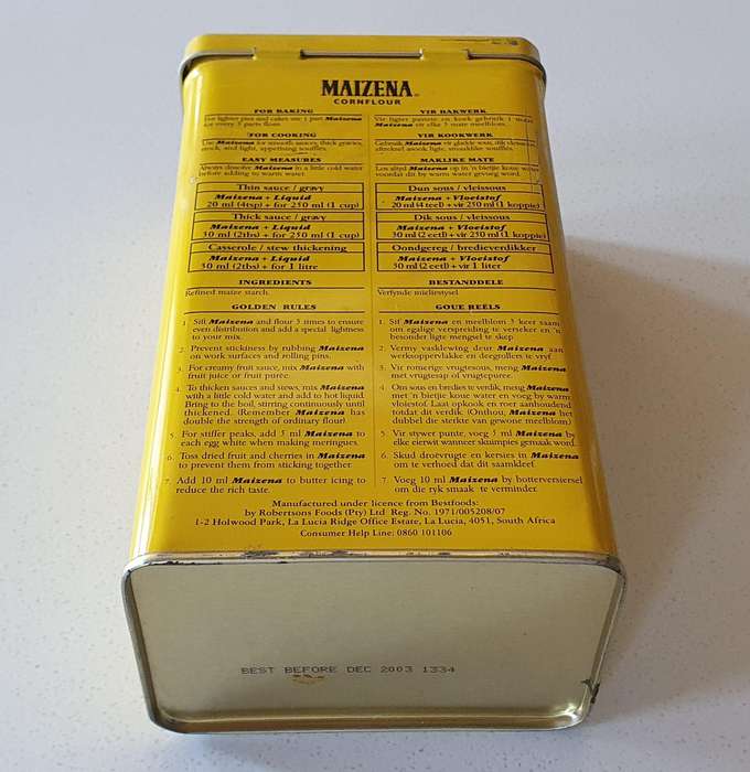 Maizena cornflour tin as per photo.