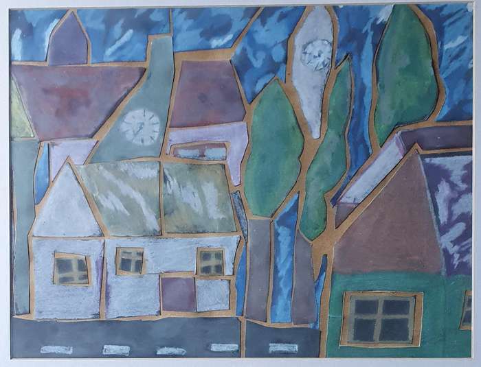 Original framed mixed medium painting behind glass as per photos