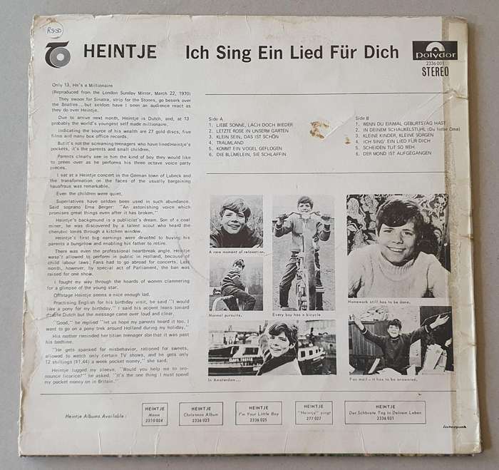 HEINTJE Ich sing ein lied fur dich - vintage vinyl LP as per photo