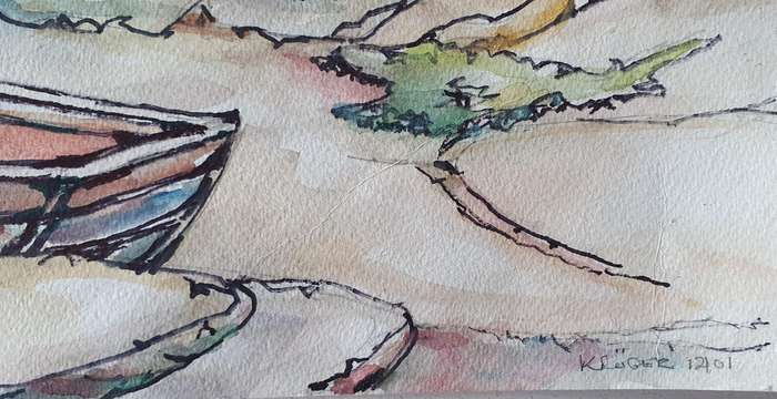Original unframed mixed medium painting by KRUGER