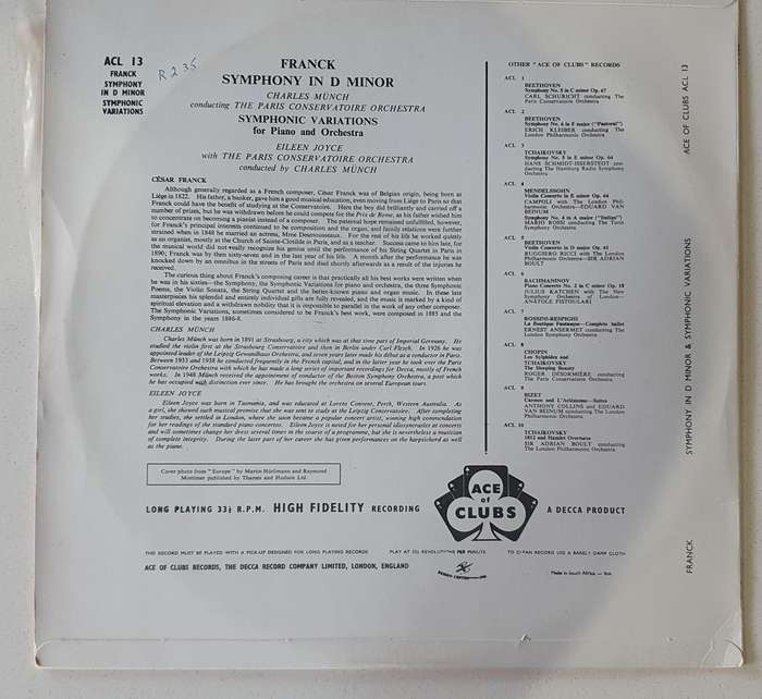 FRANK SYMPHONY IN D MINOR - vintage vinyl LP as per photo