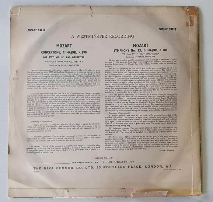 MOZART Vienna symphony orchestra - vintage vinyl LP as per photo