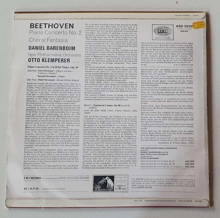 Beethoven piano concerto no.2 - vintage vinyl LP as per photo