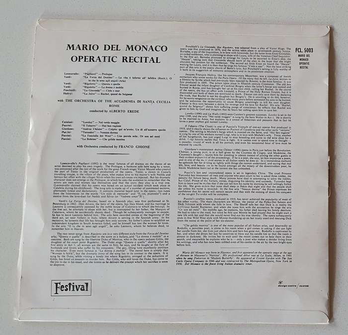 Mario del Monaco- vintage vinyl LP as per photo