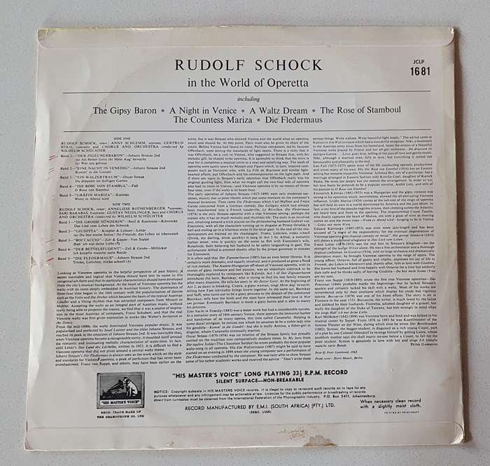 Rudolf Schock in the world of operetta - vintage vinyl LP as per photo