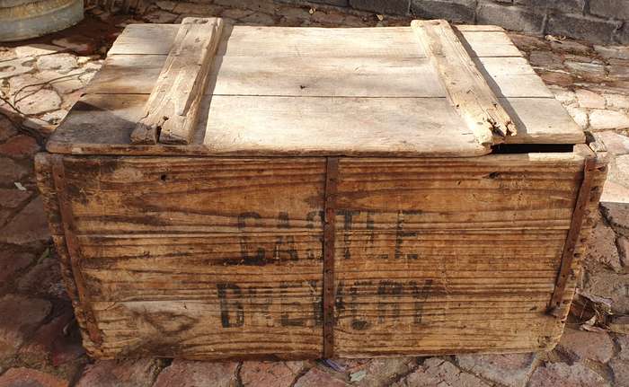 Vintage wooden CASTLE BREWERY crate as per photos