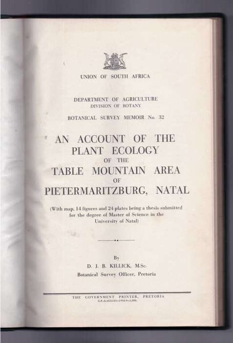 An Account of the Plant Ecology of the Table Mountain Area  of Pietermaritzburg, Natal