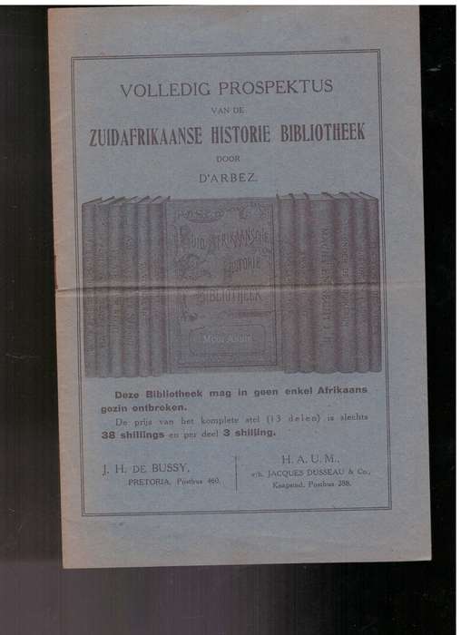 Volledig Prospektus van die Zuid Afrikaanse Historie Bibliotheek door D'Arbez