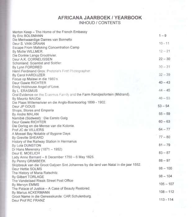Africana Vereniging / Society Pretoria Jaarboek / Year Book 2002