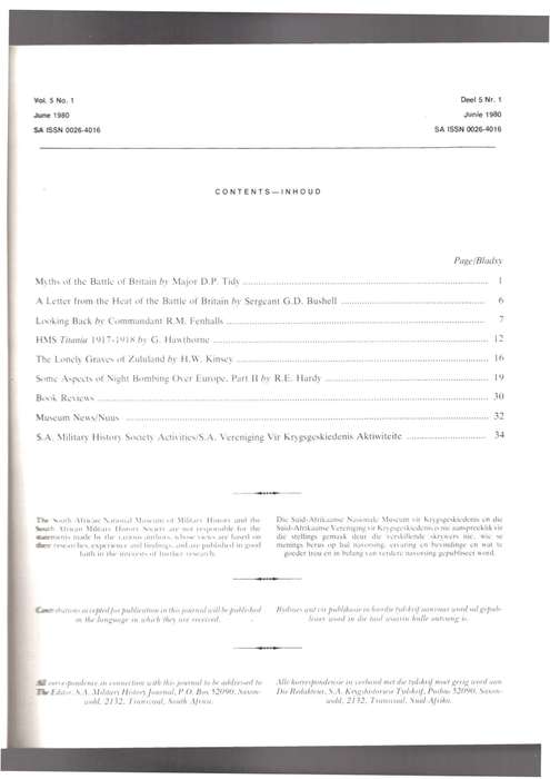 Military History Journal / Krygshistoriese Tydskrif,  Volume 5 No 1,  Lonely Graves of Zululand, etc