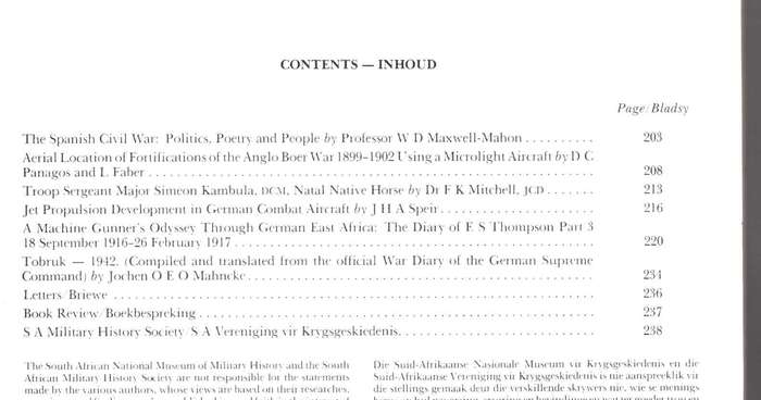 Military History Journal / Krygshistoriese Tydskrif,  Troop Sergeant Major Simeon Kambula, etc..
