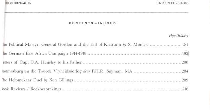 Military History Journal / Krygshistoriese Tydskrif,  Postmasburg en die Tweede Vryheidsoorlog, etc.