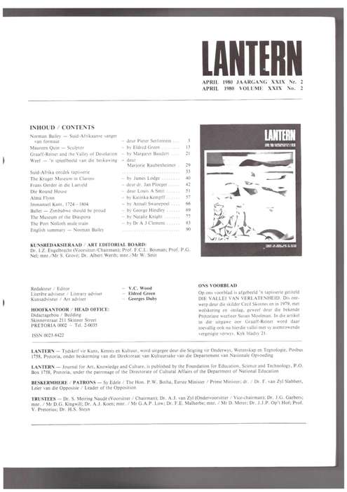 Lantern The Cultural Journal / Die kultuurtydskrif,   Kruger Museum in Clarens, Frans Oerder, etc..