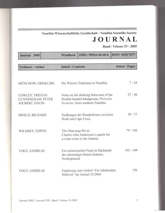 Journal, Namibia Scientific Society - Volume 53 - 2005