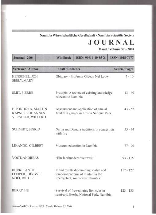 Journal, Namibia Scientific Society - Volume 52 - 2004