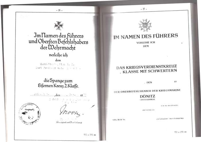 Verleihungs Urkunden des 3. Reiches (Award documents of the Third Reich)