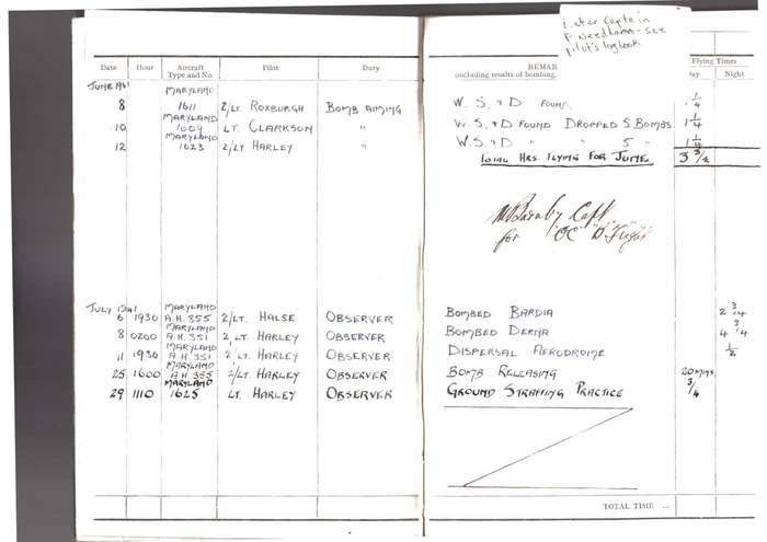 Royal Air Force, Observer's and Air Gunner's Flying  Log Book, (1941)
