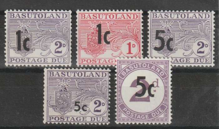 Basutoland Postage Due 1961 Decimal overprints set of 5 very fine unmounted mint