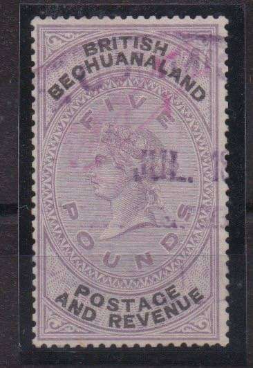Bechuanaland 1887 QV £5 fiscally fine used