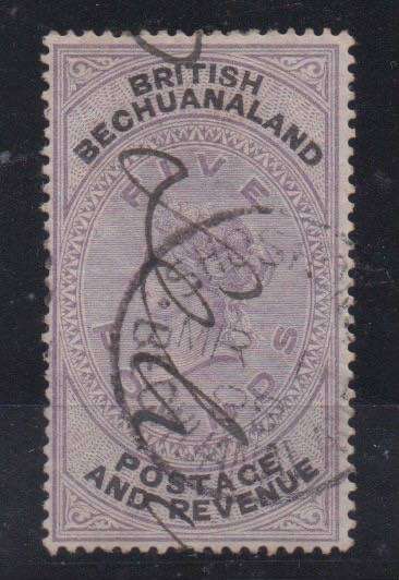 Bechuanaland 1887 QV £5 with manuscript and Shoshong postal canceller with certificate