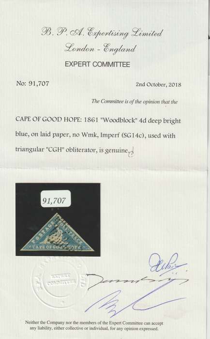 Cape of Good Hope 1861 Wood Block 4d deep bright blue  excellent colour and margins, superb used