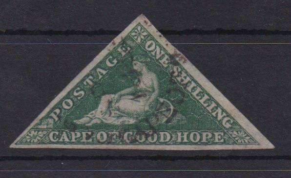 Cape of Good Hope 1855 Triangle 1s deep dark green clear margins very fine used