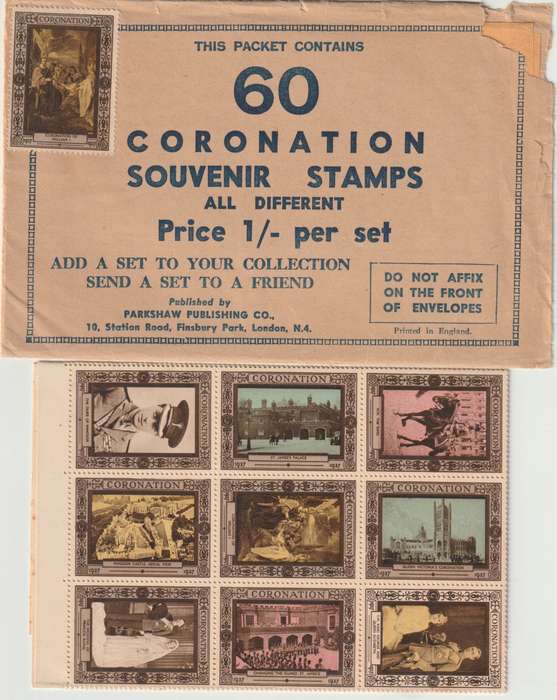 Great Britain 1937 KGVI Coronation Souvenir envelope and sheet of 60 stamps