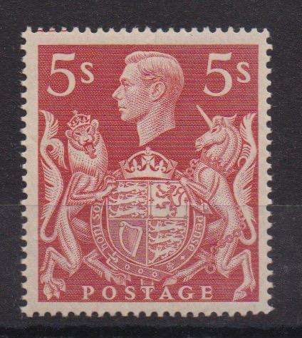Great Britain 1939 KGVI High Value 5/- red  very fine unhinged