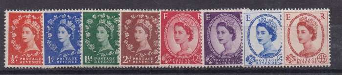 Great Britain 1958/61 QEII Graphite Lines set of 8  very fine unhinged