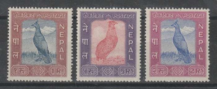 Nepal 1959 Birds top 3 values  very fine unmounted mint