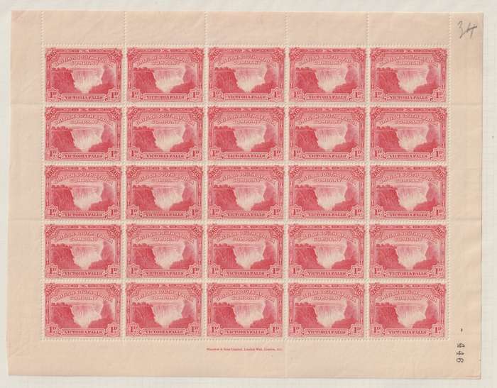 Rhodesia BSAC 1905 Falls 1d perf 14 full sheet of 30 very fine unmounted mint