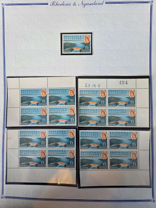 Rhodesia and Nyasaland 1960 Kariba collection of 6 in corner blocks of 4 plus varieties