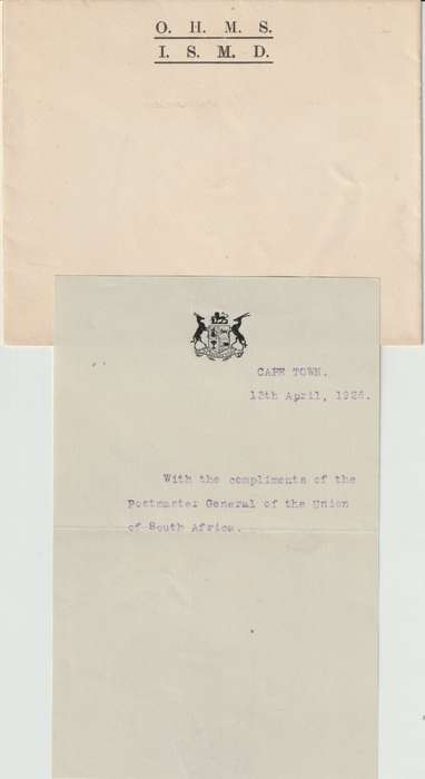 South Africa 1925 Airmail Presentation Card in French with additional official letter very fine