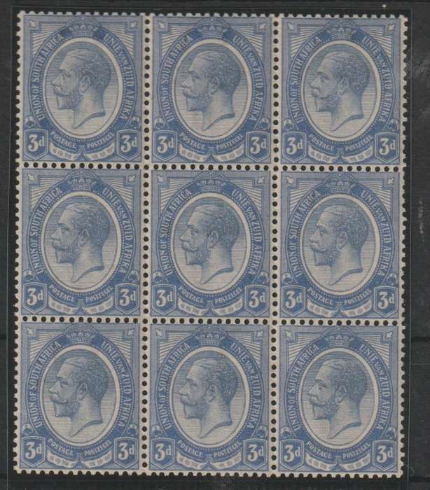 South Africa 1913 KGV 3d deep ultramarine block of 9 very fine unmounted mint
