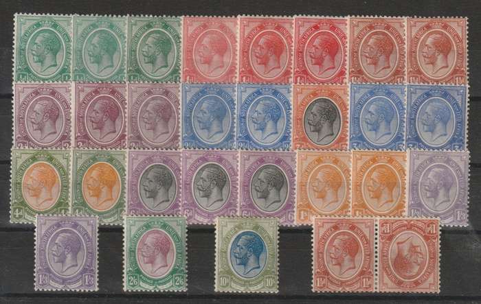 South Africa 1913 KGV lot of shades to 10s fine mint