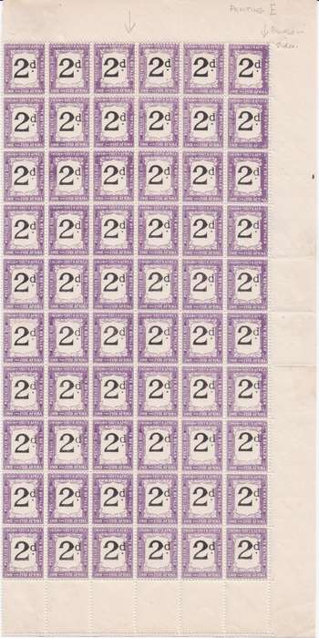 South Africa Postage Due 1922 2d black & deep violet pane of 60 with major over inking thro margins